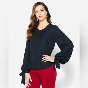 Elegant DoRose Black Blouse with Tie Sleeves Size Lg.